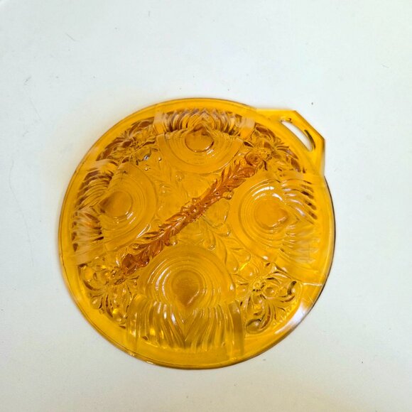 Vintage amber glass Indiana glass Killarney Marigold divided relish dish. - Picture 4 of 4